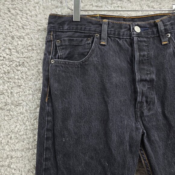 Levis 501‎ Jeans Mens 33x32 (Fits 30x30) Black Straight Button Fly Biker Denim - Picture 4 of 15